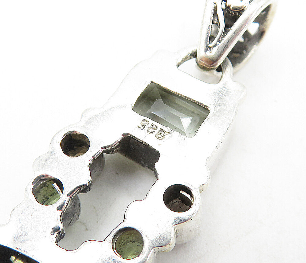 925 Sterling Silver Vintage Abalone Peridot & Smoky Topaz Pendant PT4583