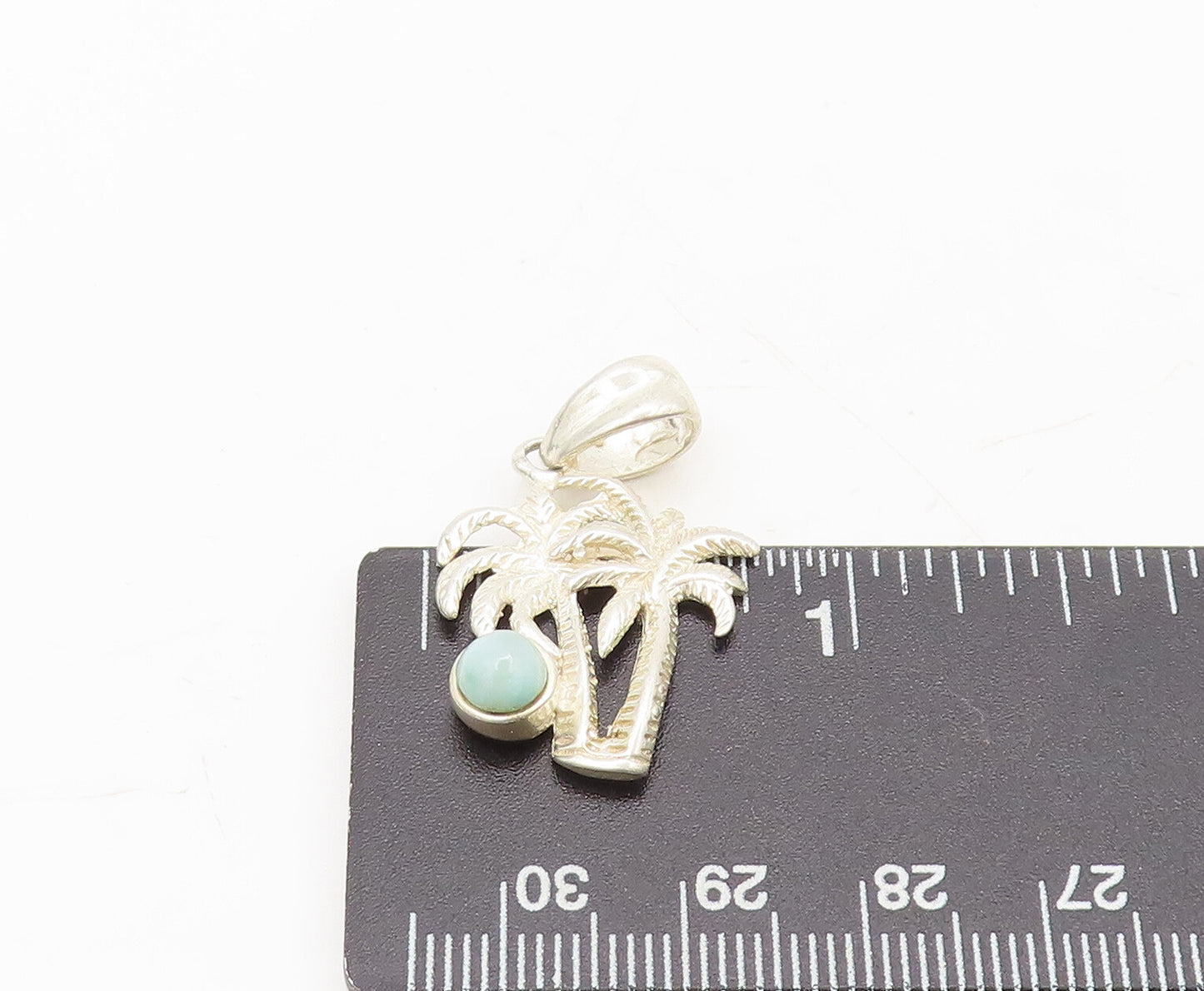 925 Sterling Silver Vintage Pendant Blue Turquoise Carved Coconut Tree PT22464