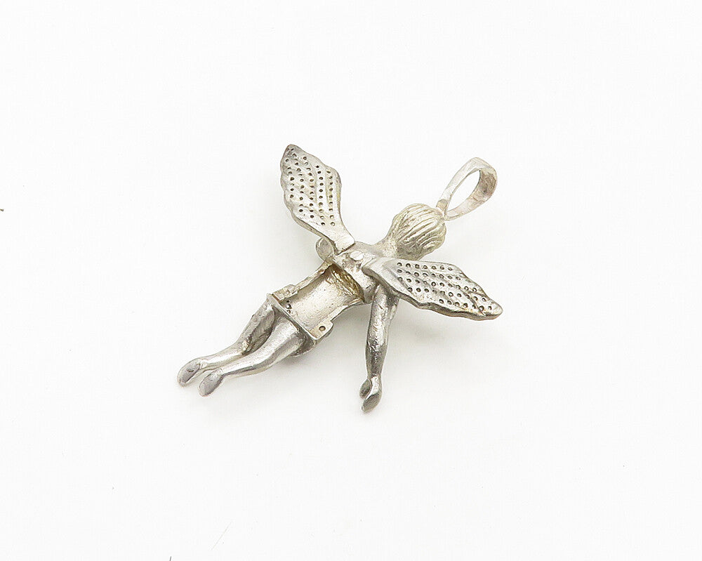 925 Sterling Silver Vintage Cubic Zirconia Angel Motif Pendant PT14880