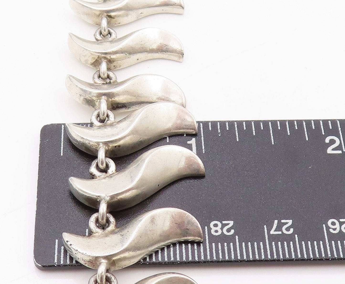 925 Sterling Silver Vintage Necklace MEXICO Solid Swirls Cutout Band NE4496
