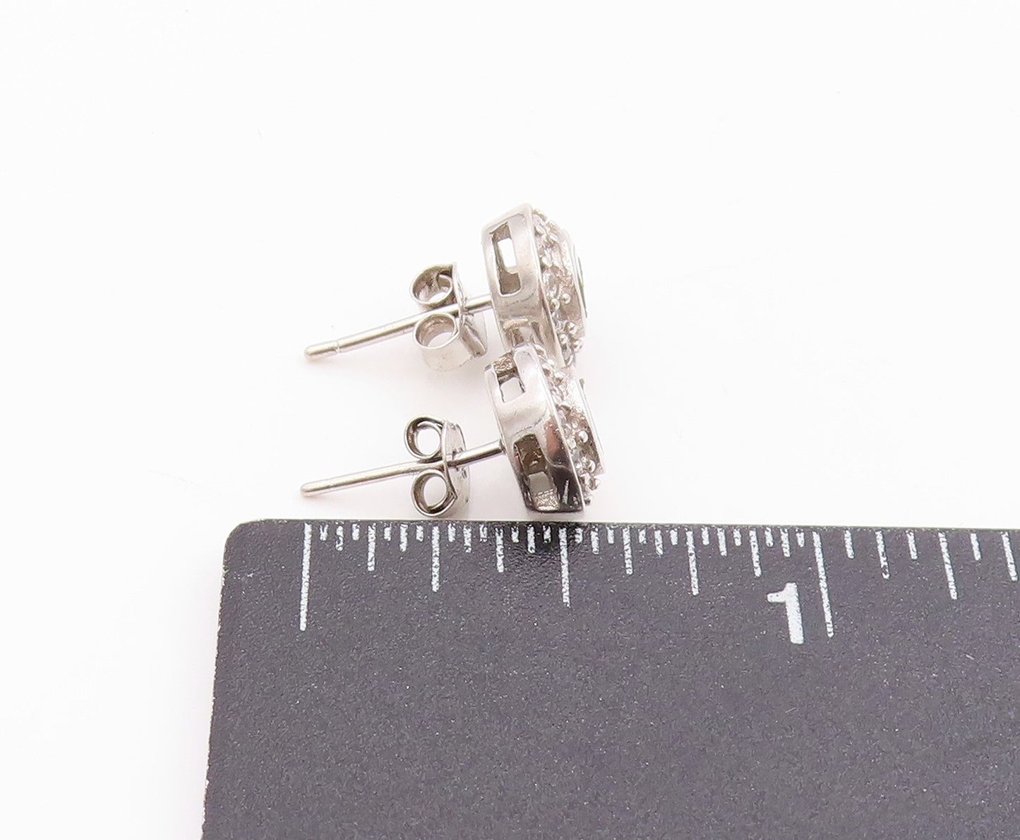 925 Sterling Silver Vintage Earrings Round Fire Opal & Halo CZ Studs EG13702