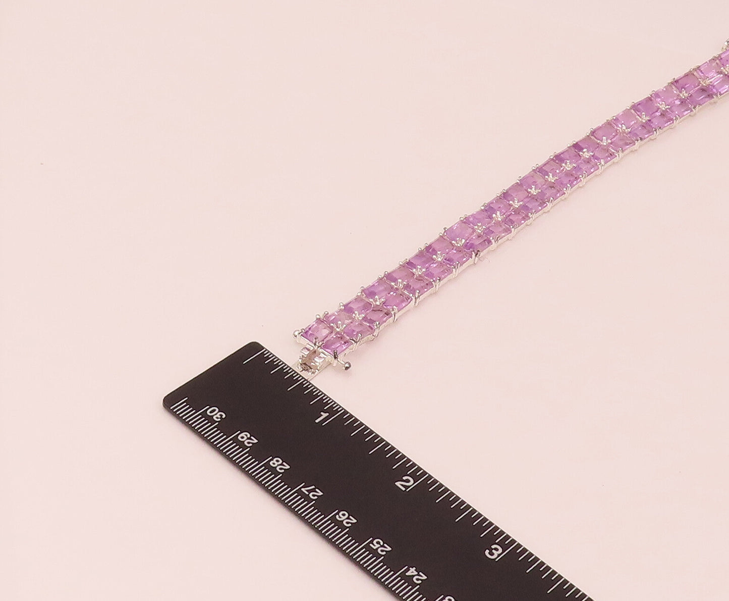 925 Sterling Silver Vintage Amethyst Rectangular Double Band Bracelet BT9822