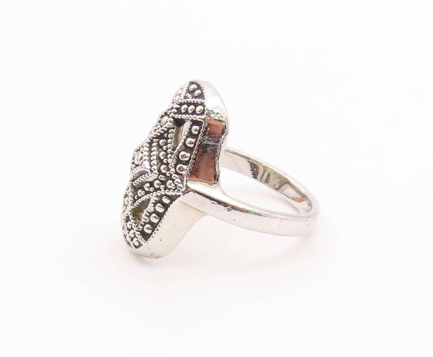 925 Sterling Silver Vintage Ring Classic Geometric Shield Band Sz 6.5 RG36811