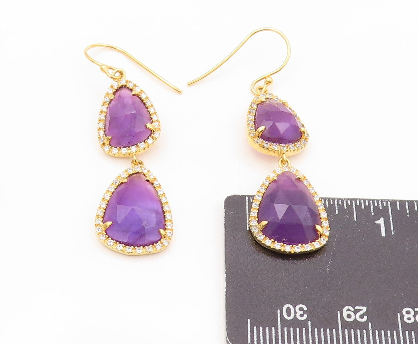 925 Sterling Silver Vintage Earrings Gold Plated Amethyst Halo Sapphire EG13379