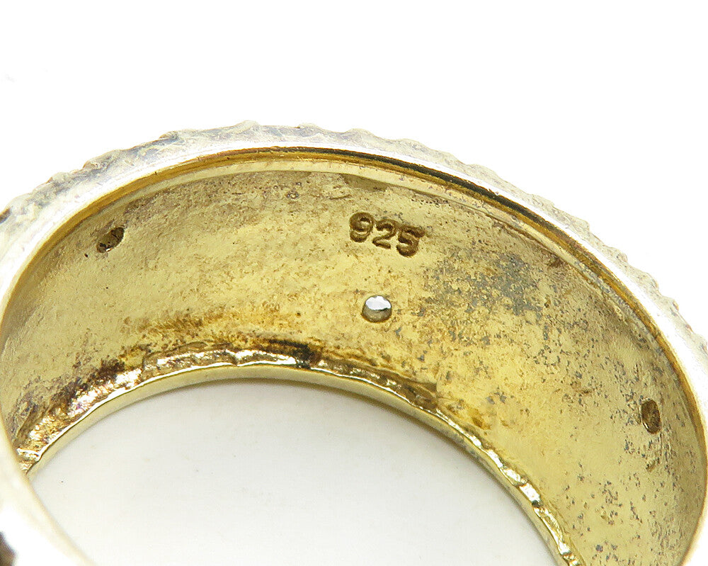 925 Sterling Silver Vintage Topaz Accented Textured Band Ring Sz 8.5 RG9812