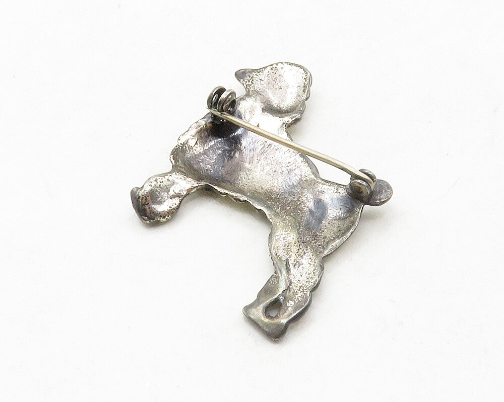 925 Sterling Silver Vintage Shiny Poodle Dog Animal Motif Brooch Pin BP4966