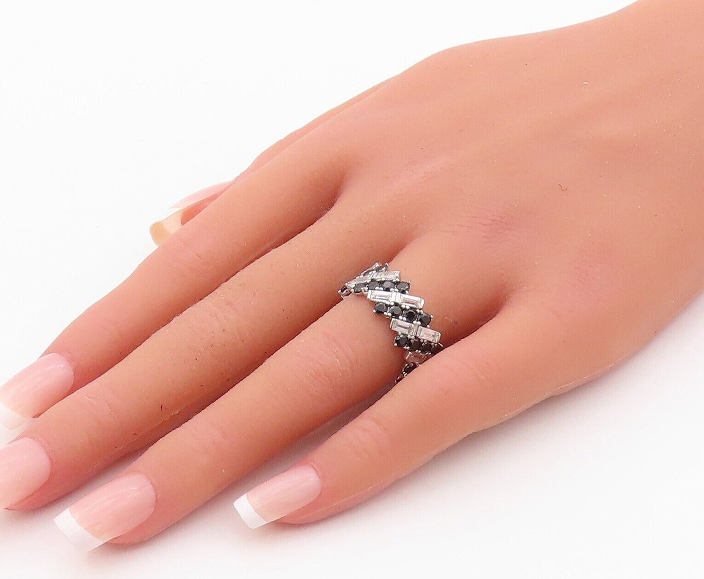 925 Sterling Silver Vintage Ring Designer Spinel & Topaz Bands Sz 7 RG29995