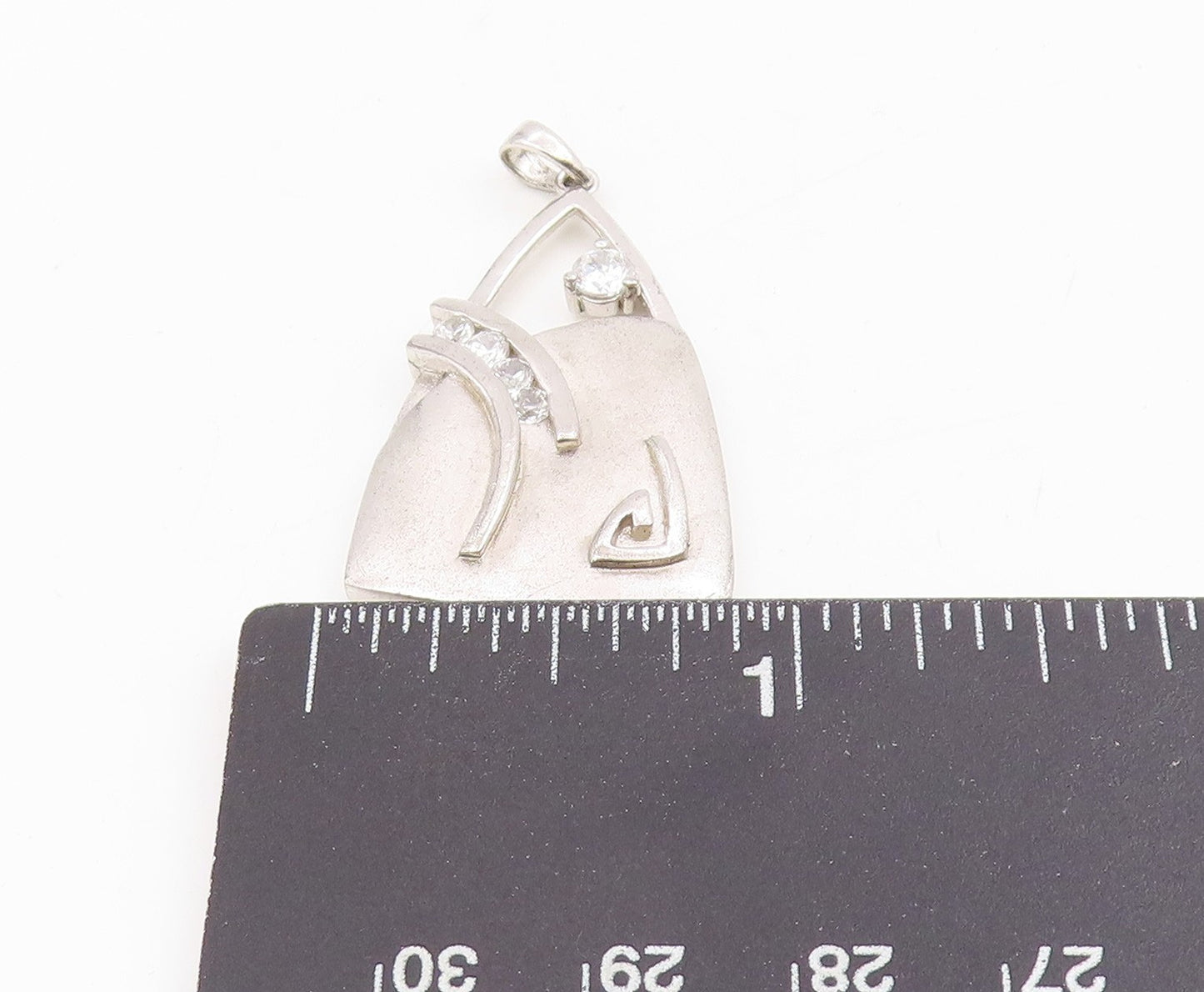 925 Sterling Silver Vintage Pendant Round CZ Modernist Geometric Curve PT25701