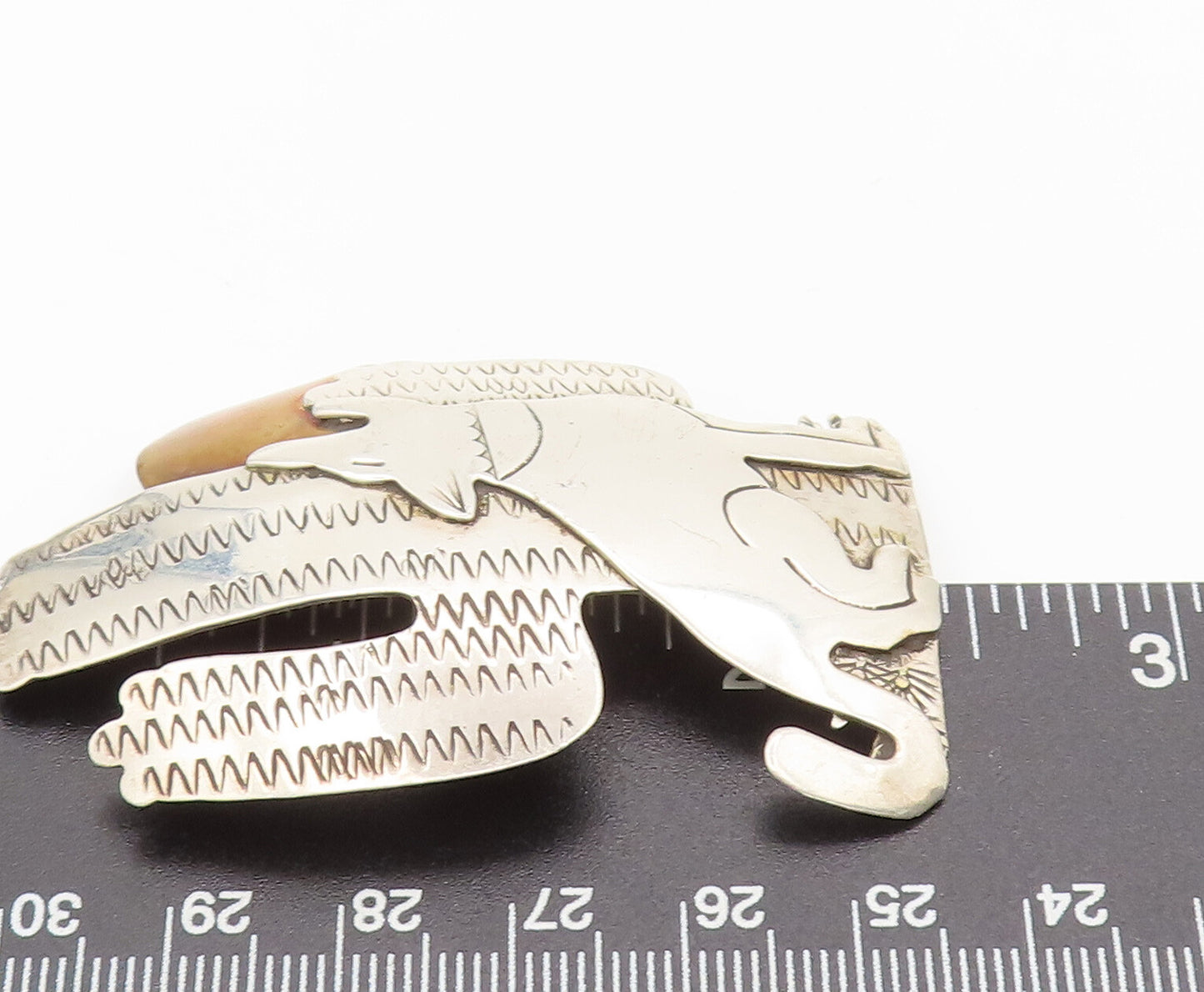 BEN CHAVEZ NAVAJO 925 Silver Vintage Cactus Howling Wolf Brooch Pin BP10389
