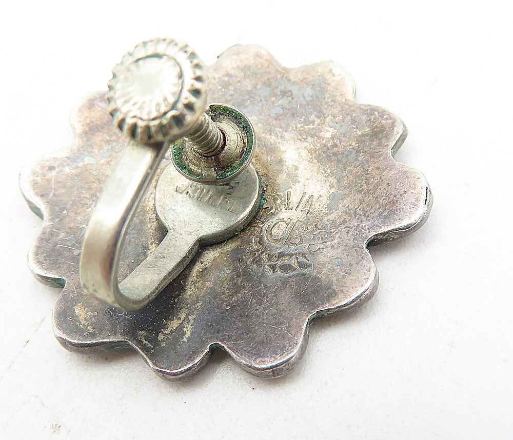 CB TAXCO MEXICO 925 Silver Vintage Onyx & Abalone Non Pierce Earrings EG4106