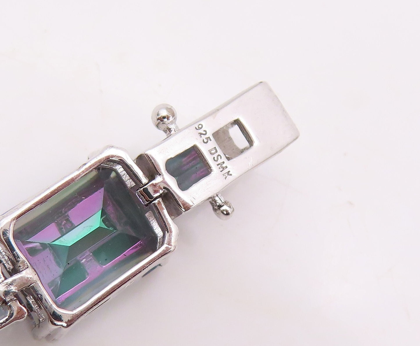 925 Sterling Silver Vintage Bracelet Minimalist Rectangle Mystic Topaz BT10859