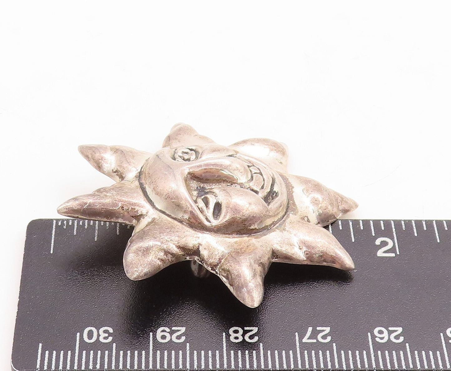 925 Sterling Silver Vintage Brooch Pin Puffed Happy Sun Cutout BP11443