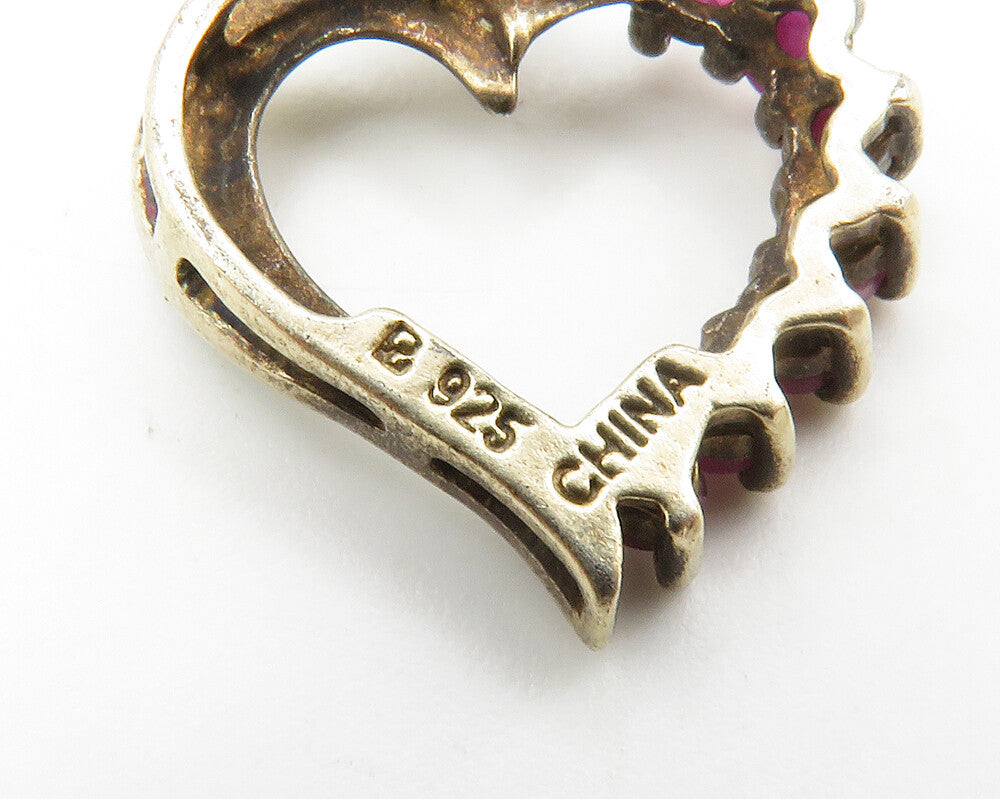 ROSS SIMON 925 Silver Vintage Genuine Diamond & Ruby Heart Pendant PT11549
