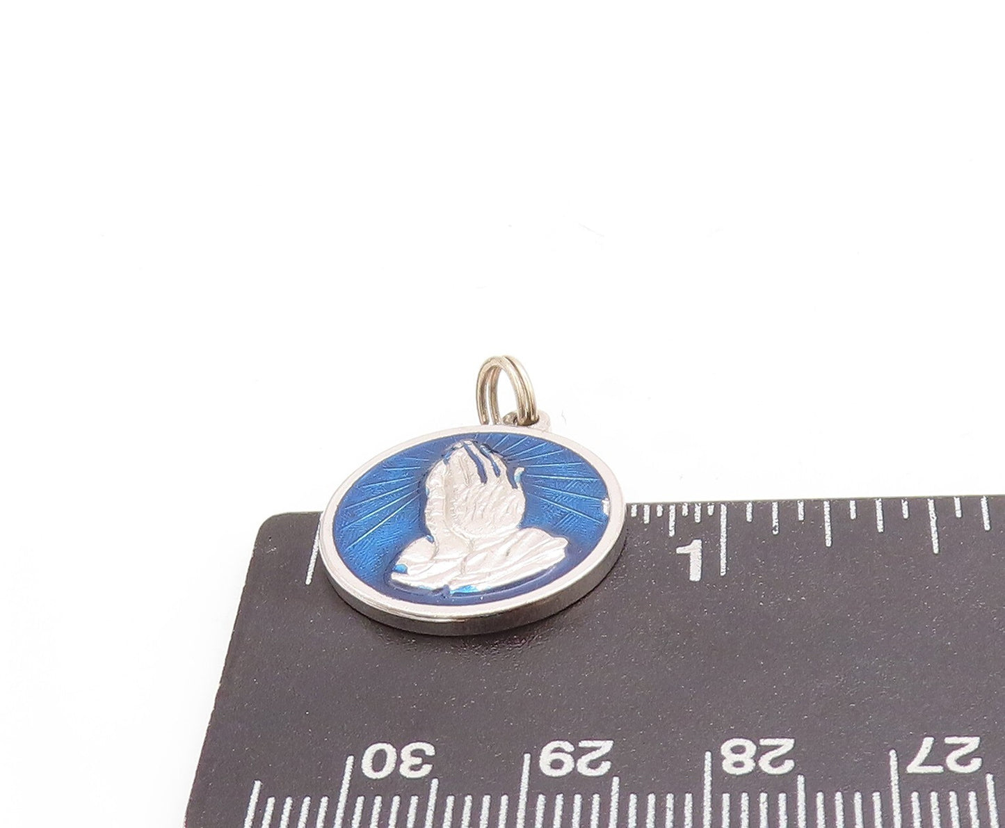 925 Sterling Silver Vintage Pendant Enameled Carved Praying Hands PT23821