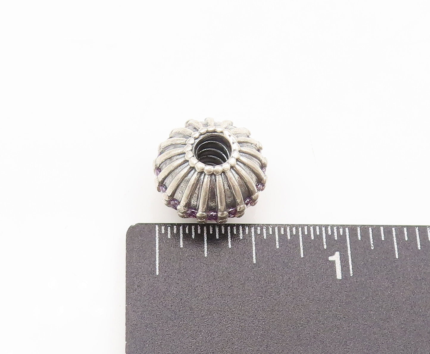 PANDORA 925 Sterling Silver Vintage Solid Purple Stone Bead Pendant PT22376