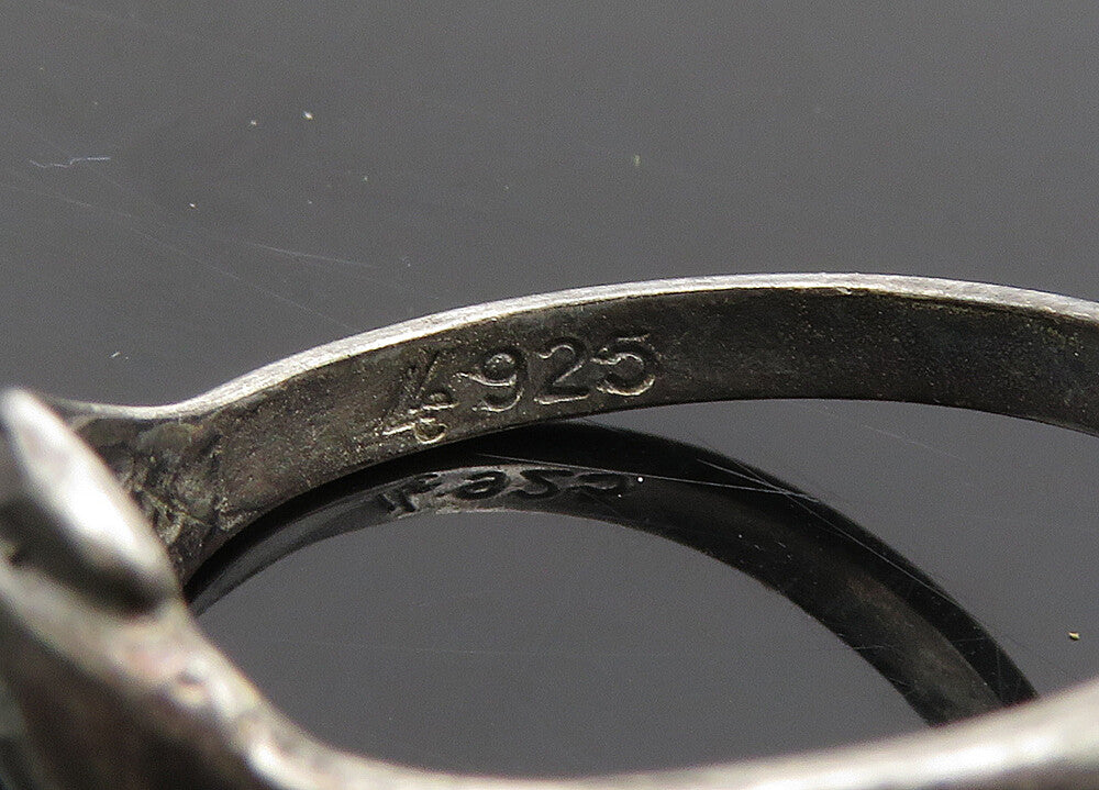 925 Sterling Silver Vintage Dark Tone Diamond Cut Band Ring Sz 7.5 RG20548
