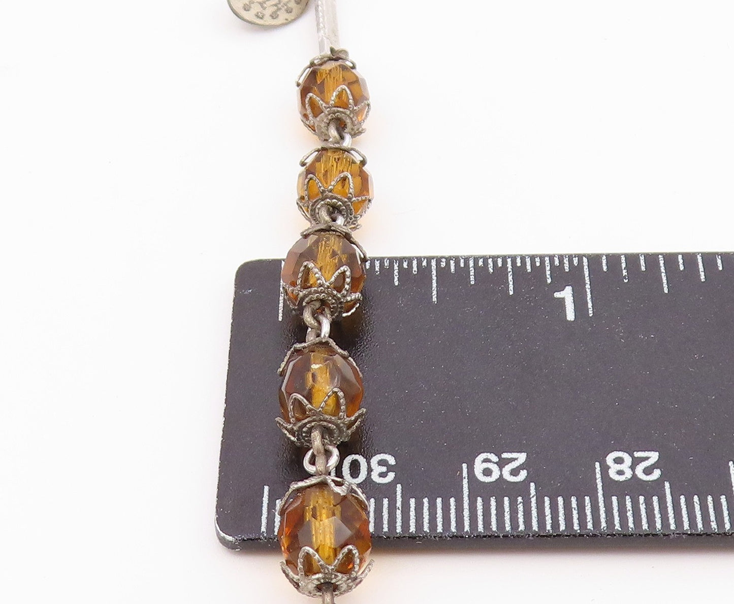 925 Sterling Silver Vintage Faceted Citrine Beaded Chain Bracelet BT8486