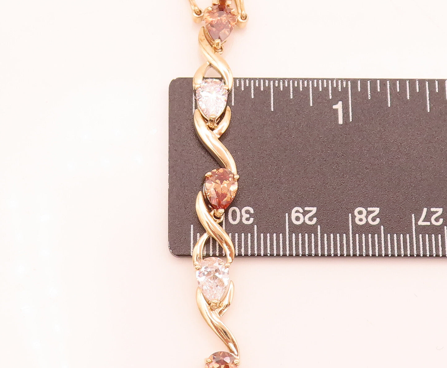 925 Silver Vintage 2 Tone CZ Pear Cut Swirly Cutout Link Bracelet BT10047