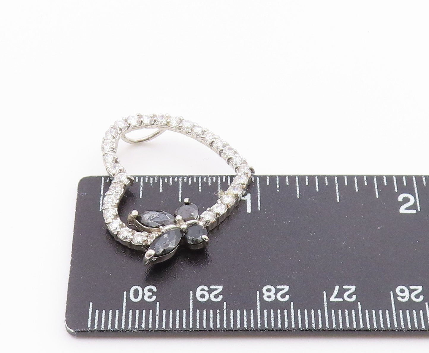 925 Silver Vintage Cubic Zirconia & Sapphire Butterfly Heart Pendant PT17083