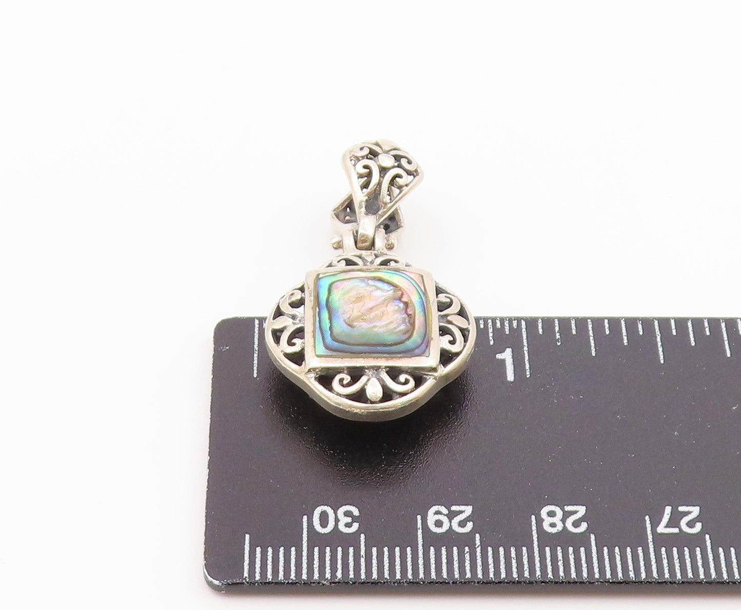925 Sterling Silver Vintage Abalone Shell Swirl Floral Motif Pendant PT19826
