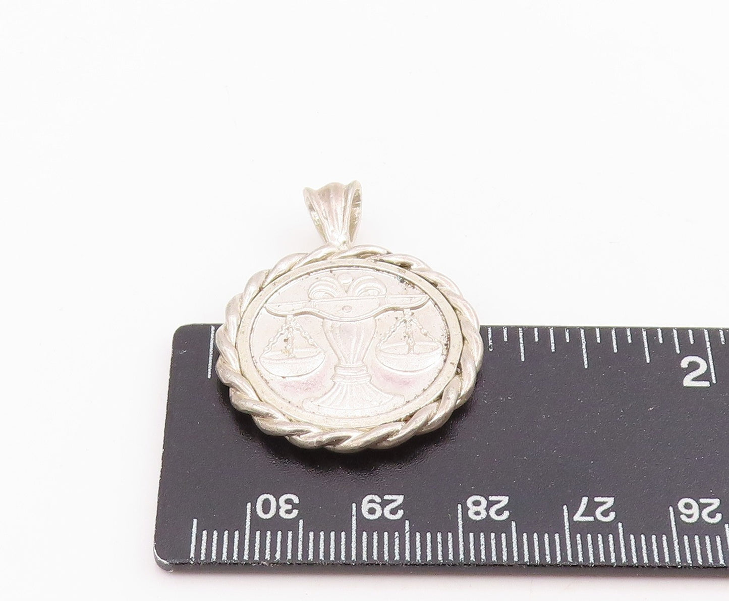 925 Sterling Silver Vintage Pendant Libra Zodiac Rope Edge Medallion PT25760