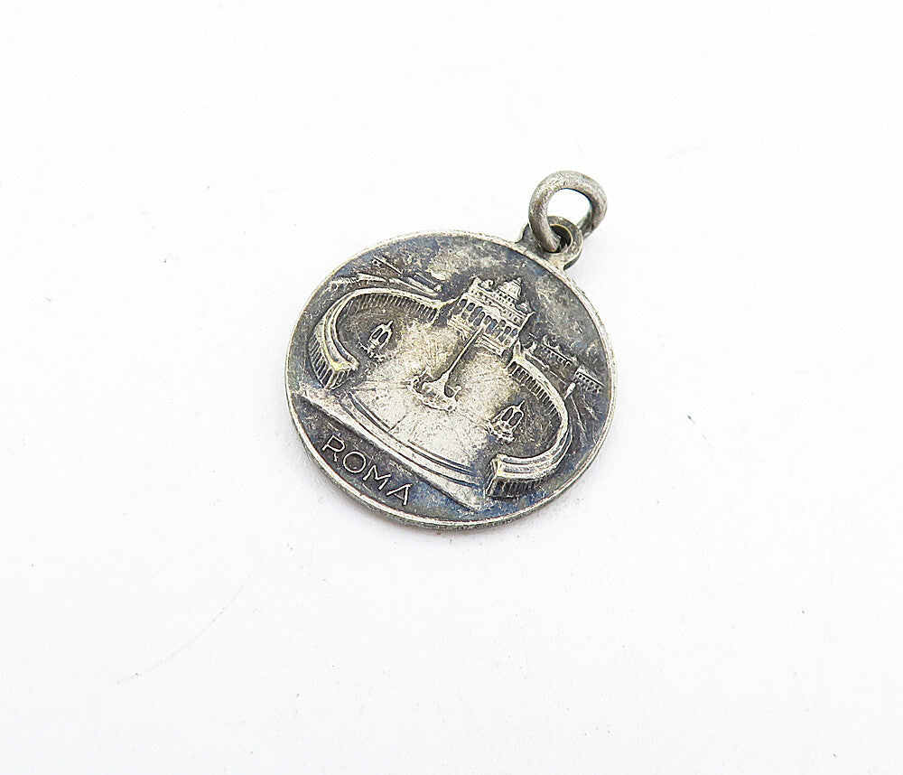 925 Sterling Silver Vintage Antique Oxidized Pope Vatican Pendant PT4415