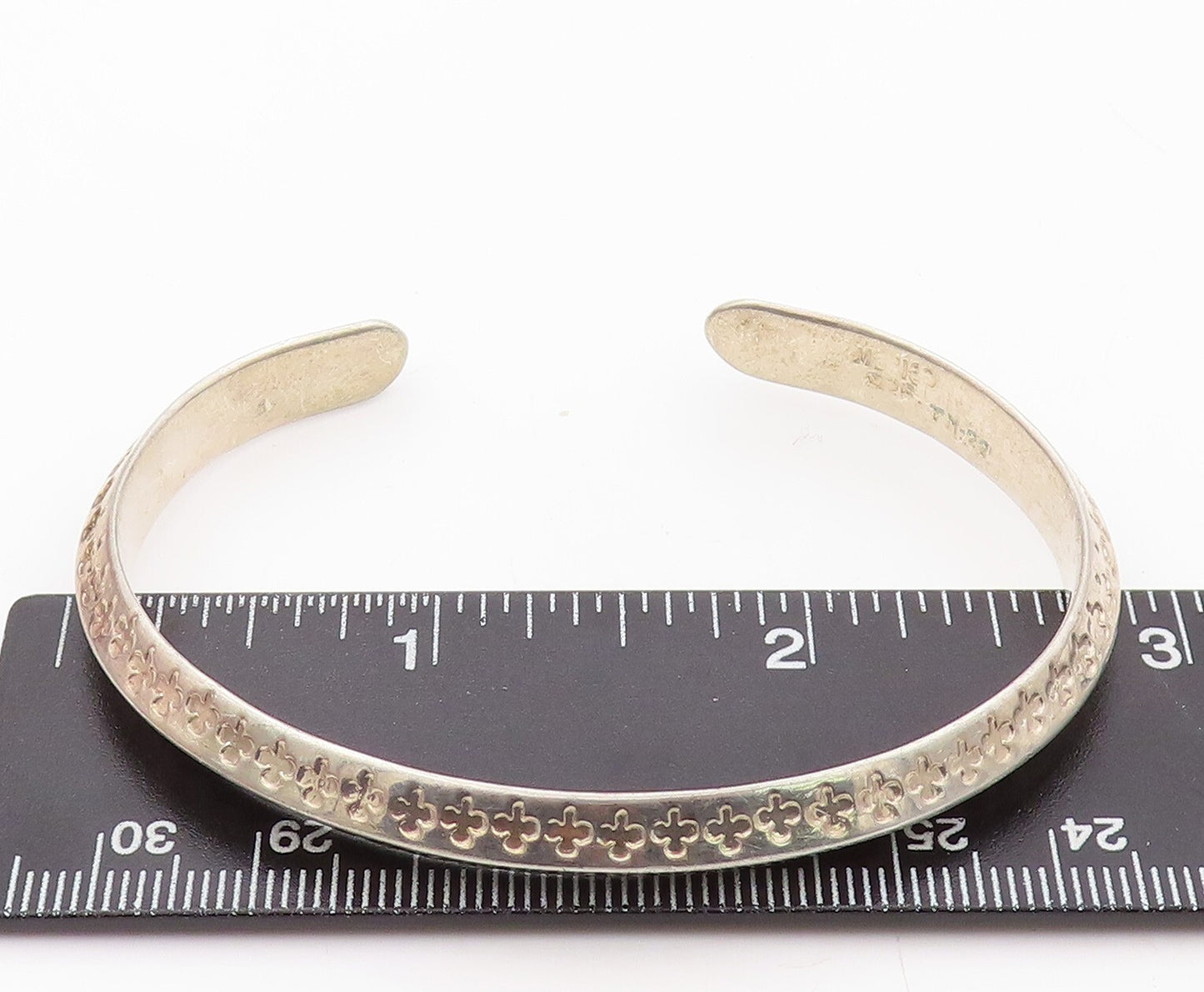 925 Sterling Silver Vintage Bracelet Floral Bands Carved Cuff BT10788