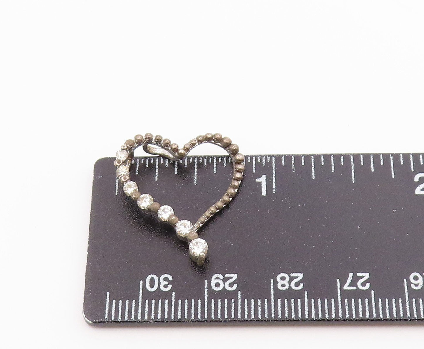 925 Sterling Silver Vintage Cubic Zirconia Open Love Heart Pendant PT21428
