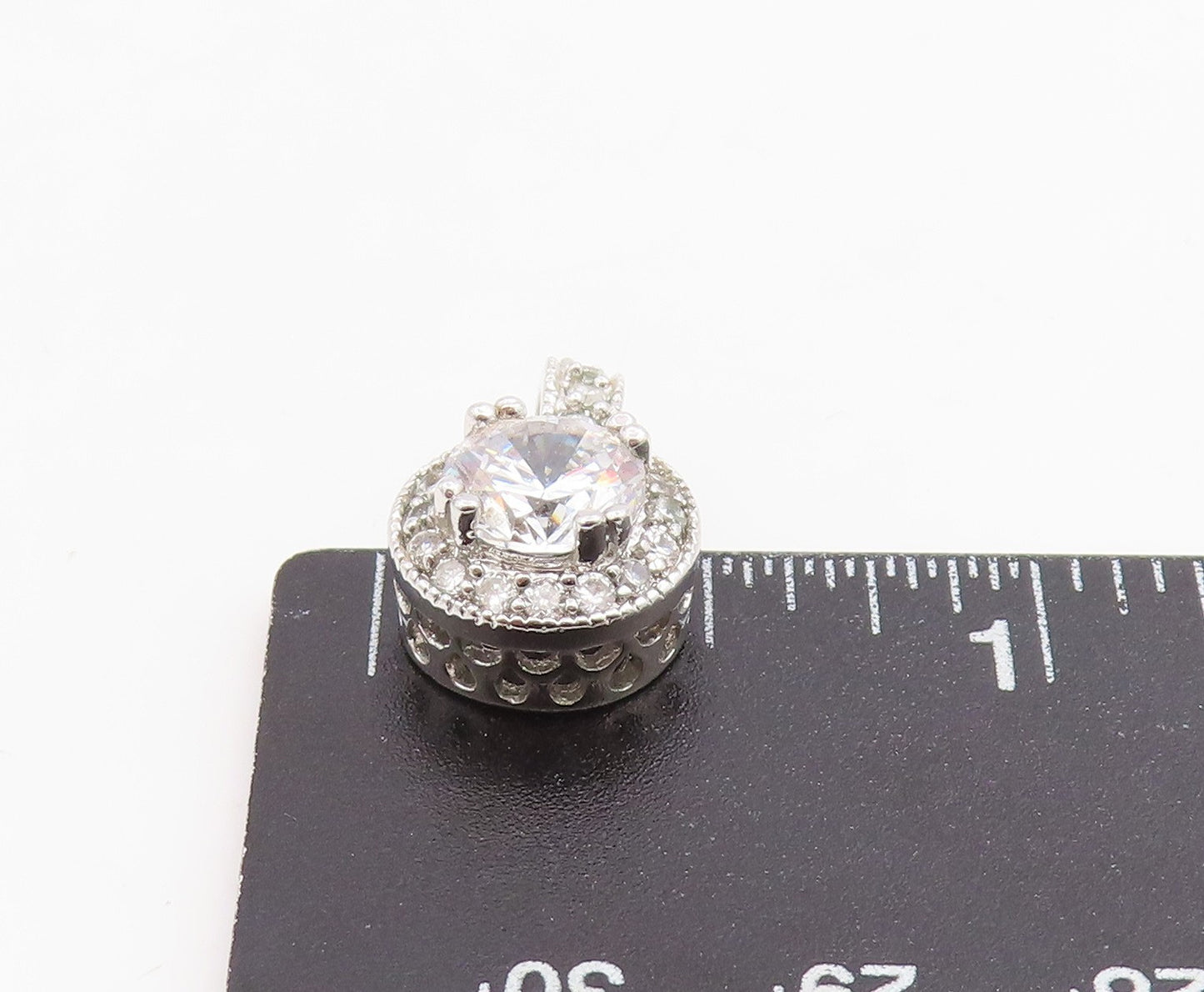 925 Sterling Silver Vintage Pendant Elegant Round Cut CZ Halo Charm PT26179