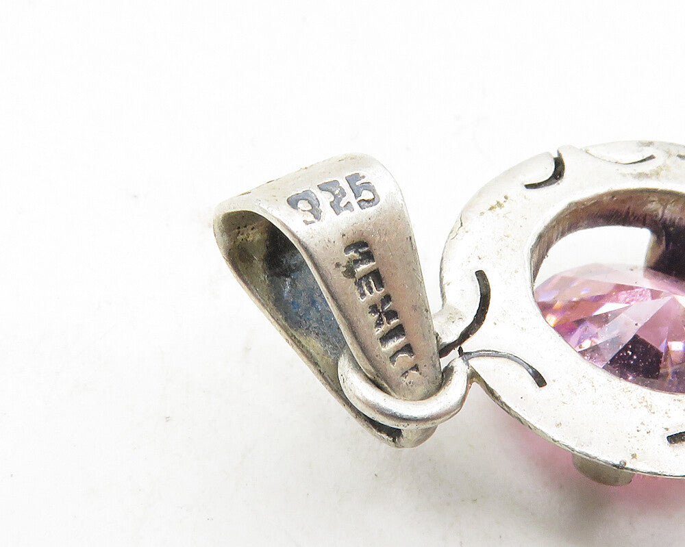 MEXICO 925 Sterling Silver Vintage Pink Cubic Zirconia Drop Pendant PT7321