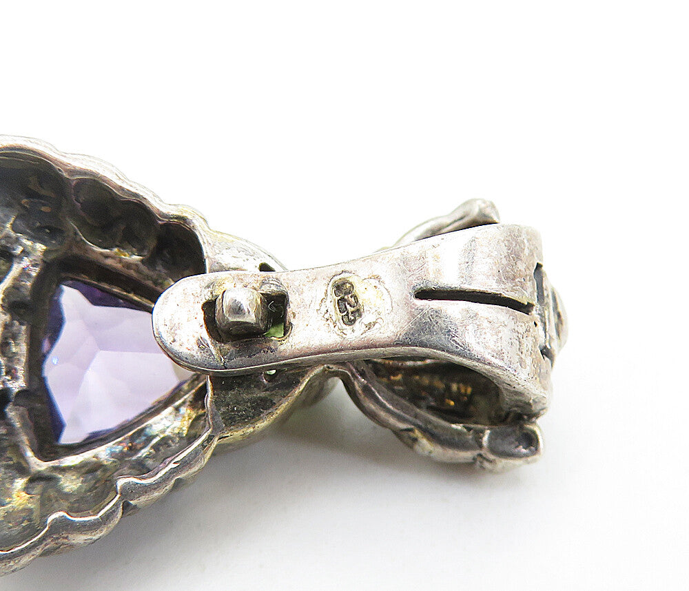 925 Sterling Silver Vintage Amethyst Dark Tone Fluted Bail Pendant PT5305