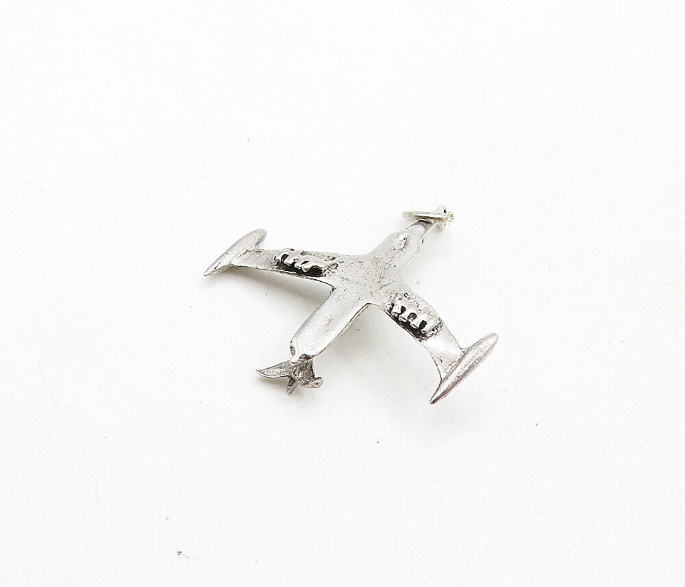925 Sterling Silver Vintage Petite Smooth Airplane Motif Pendant PT6869