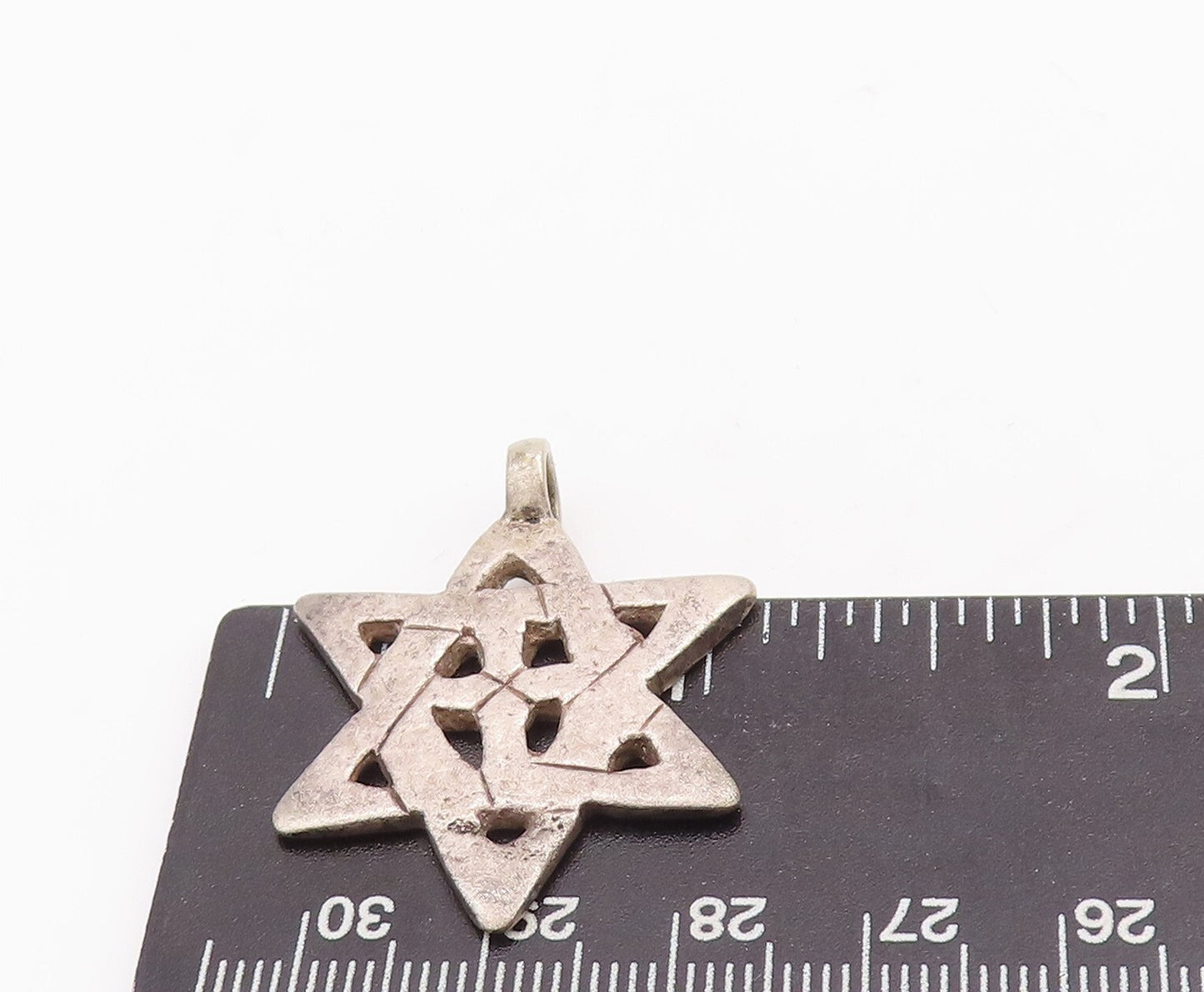 925 Sterling Silver Vintage Pendant Solid Cutout Etched Star Of David PT23367