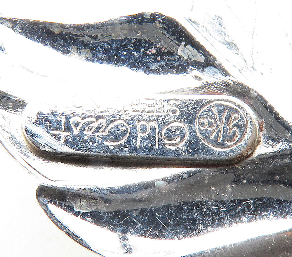 OLD CREST 925 Sterling Silver Vintage Shiny Floral Leaves Brooch Pin BP6534