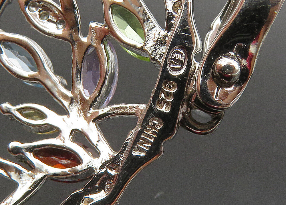 925 Silver Vintage Genuine Diamonds & Multi Stone Floral Pendant PT16494
