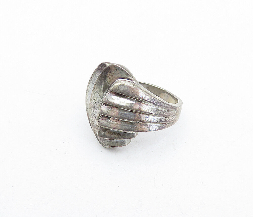 925 Sterling Silver Vintage Dark Tone Fluted Design Band Ring Sz 6.5 RG4181