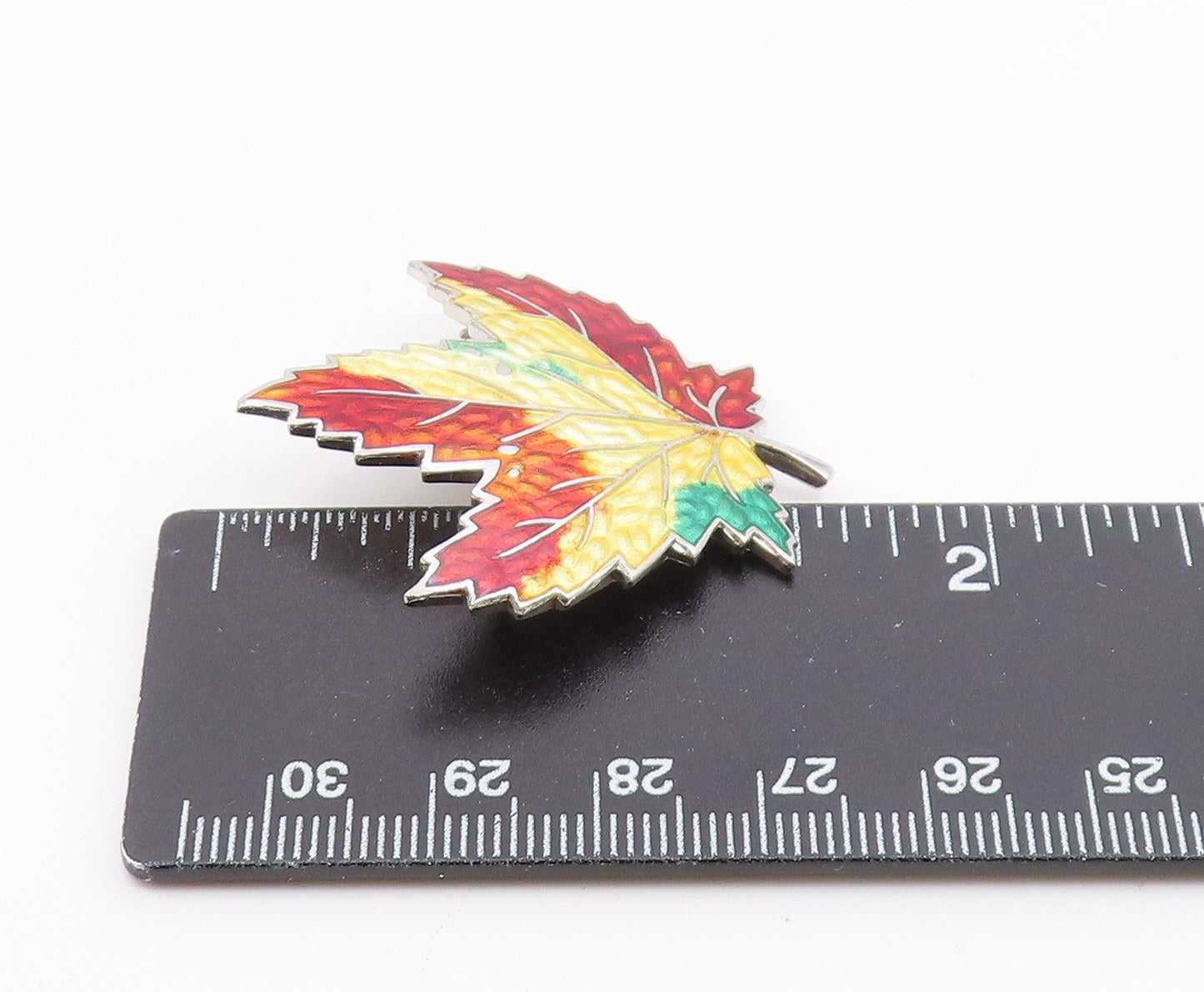 925 Sterling Silver Vintage Enamel Coated Autumn Leaf Brooch Pin BP4207