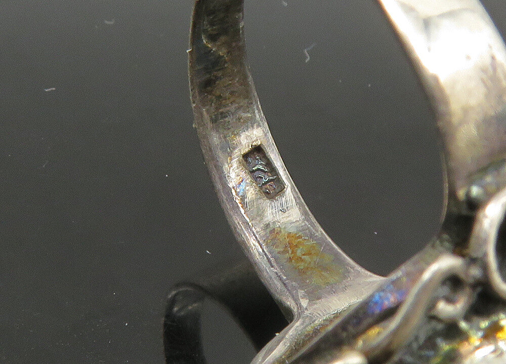 925 Silver Vintage Turquoise Pretzel Swirl Detail Cocktail Ring Sz 7 RG23581