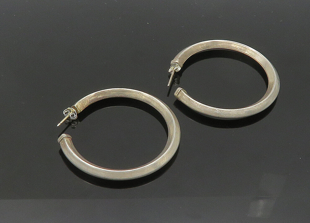925 Sterling Silver Vintage Smooth Hollow Round JHoop Earrings EG10478