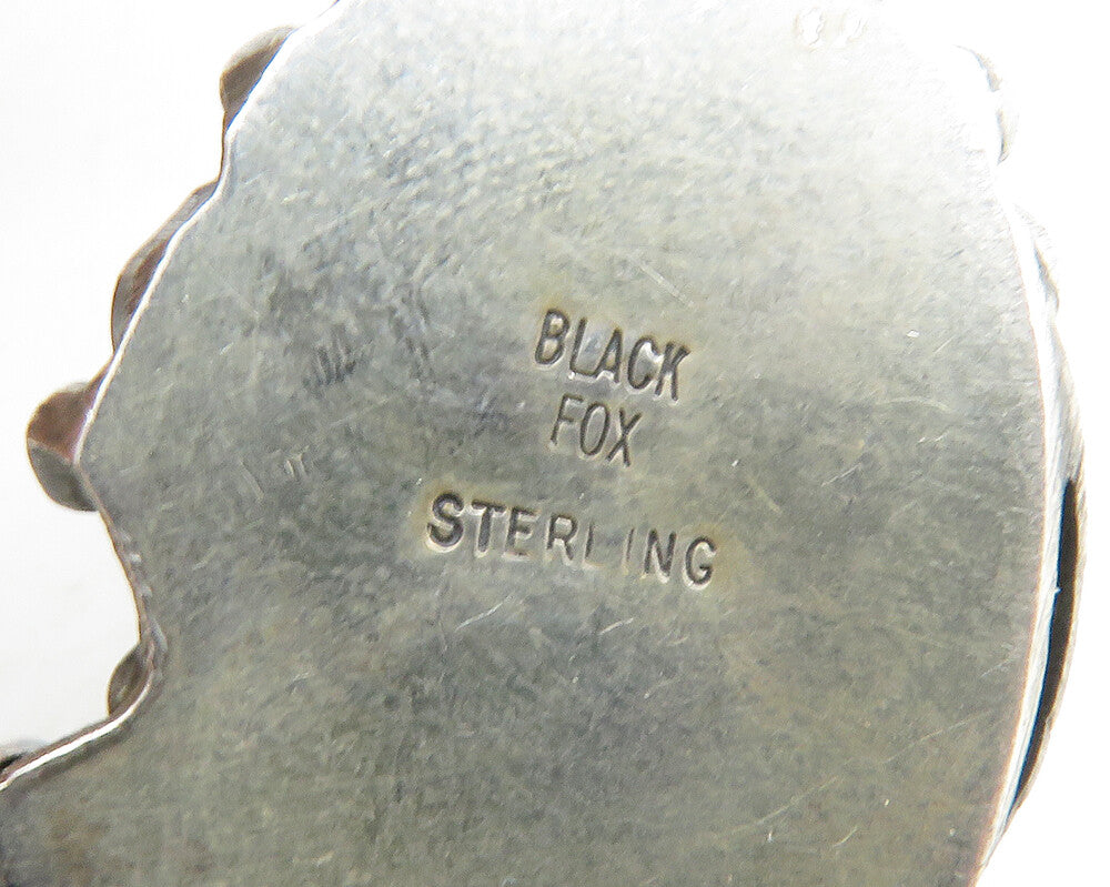 BLACK FOX NAVAJO 925 Silver Vintage Black Onyx Floral Ring & Bracelet TR1956