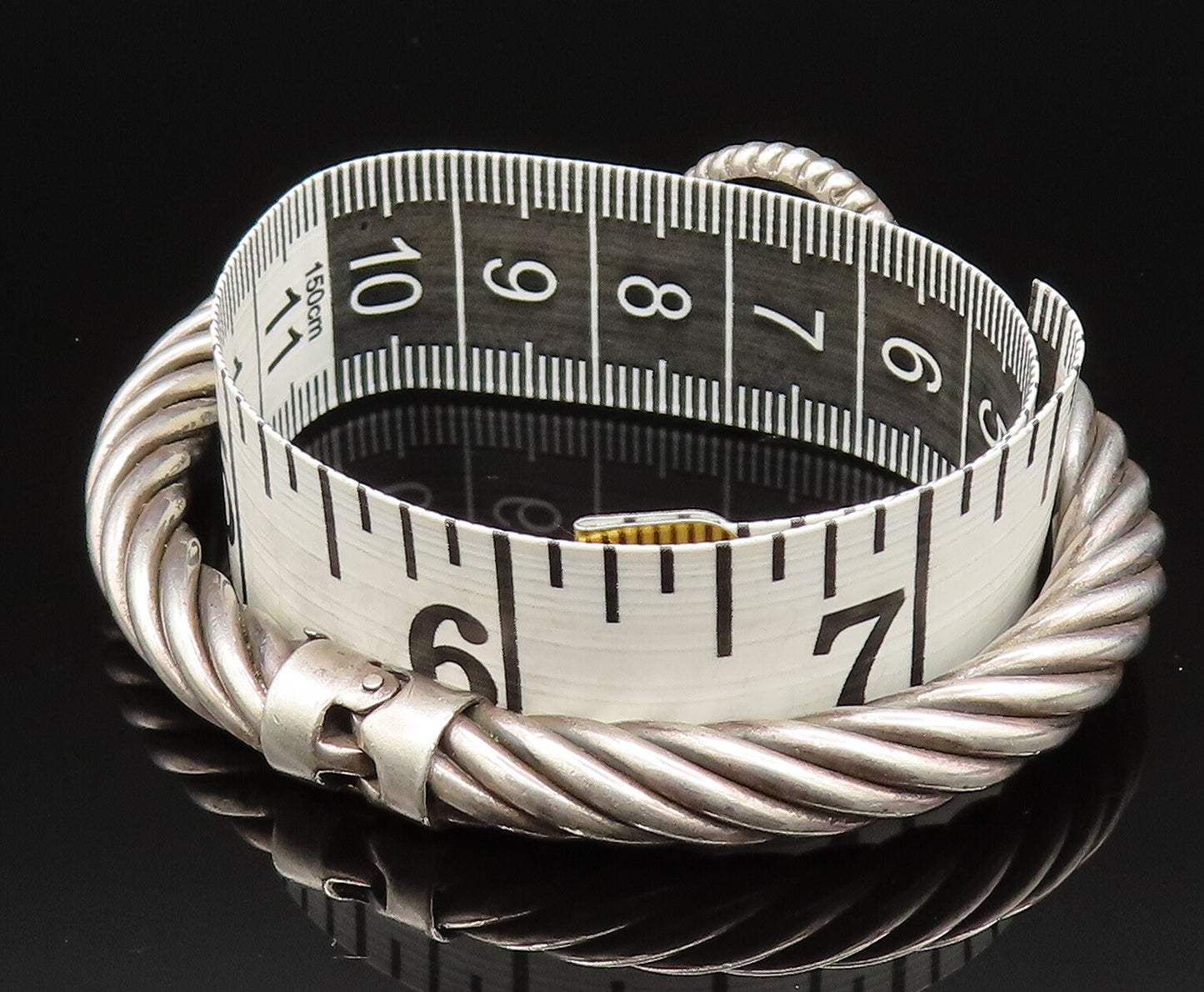 14K GOLD & 925 Silver Vintage Two Tone Twisted Rope Bangle Bracelet BT9488