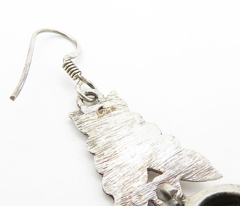 925 Sterling Silver Vintage Tiger's Eye Butterfly Dangle Earrings EG3638