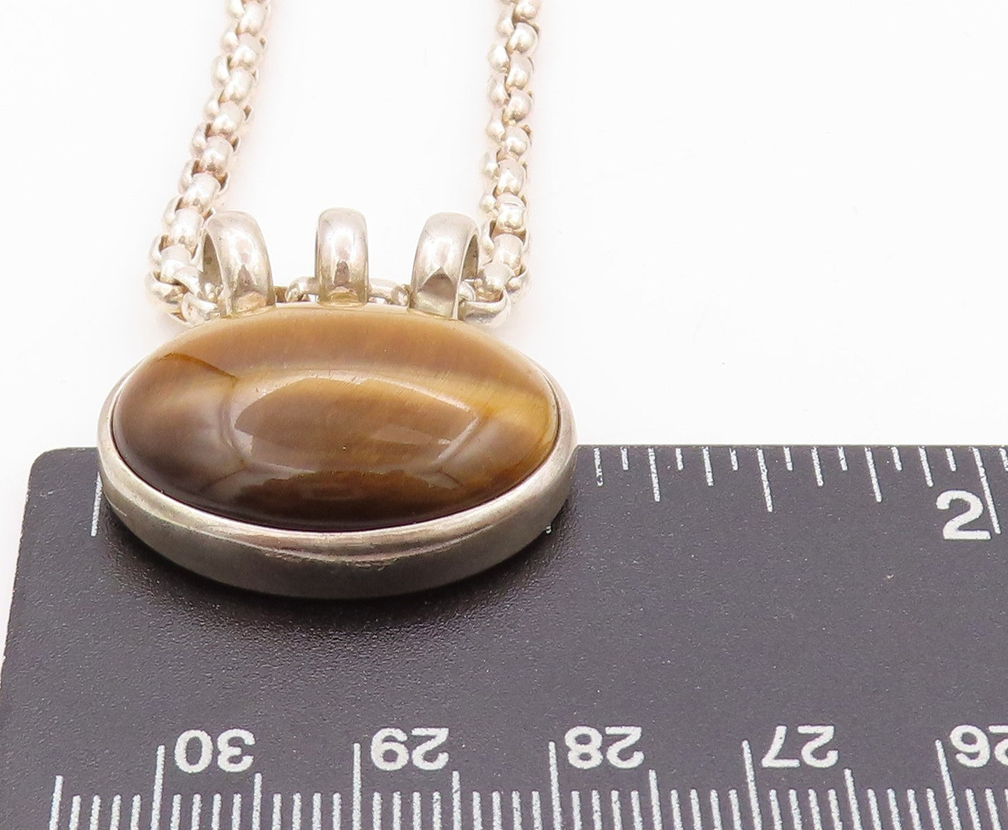 925 Sterling Silver Vintage Necklace ESPO SIG Oval Cabochon Tiger's Eye NE4551