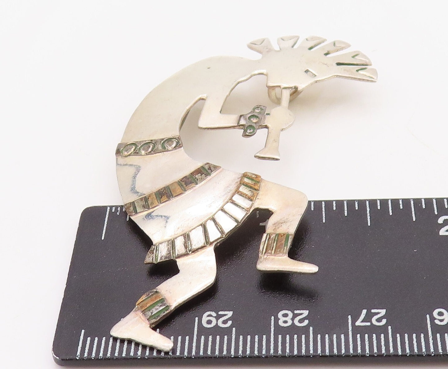 925 Sterling Silver Vintage Brooch Pin NAVAJO BEGAY Man Playing Music BP11209