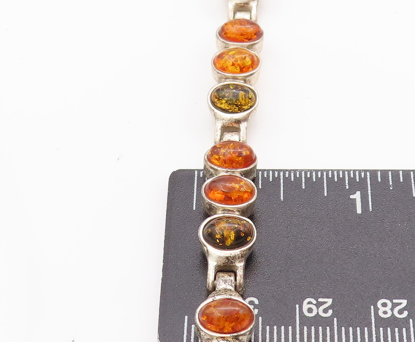 925 Sterling Silver Vintage Bracelet POLAND Link Oval Cabochon Amber BT10177