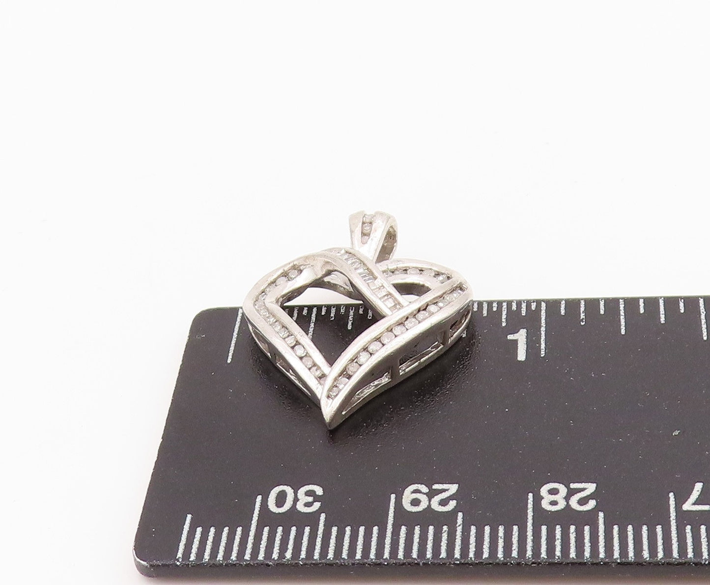 925 Sterling Silver Vintage Pendant Designer Diamonds Inlay Cutout Heart PT24306