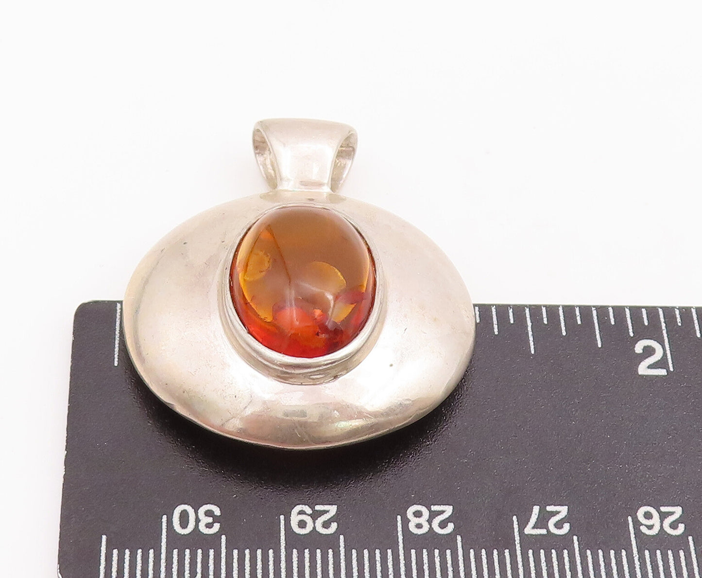 925 Sterling Silver Vintage Pendant ESPO SIG Minimalist Cabochon Amber PT22833