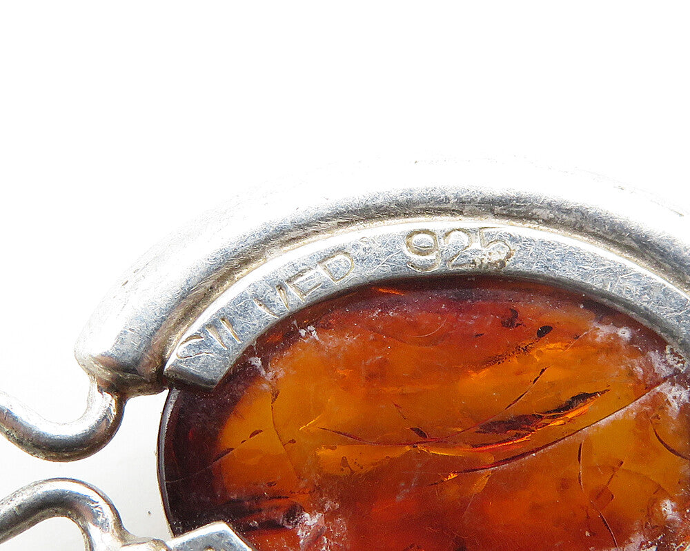 925 Sterling Silver Vintage Cabochon Cut Amber Smooth Oval Pendant PT15268