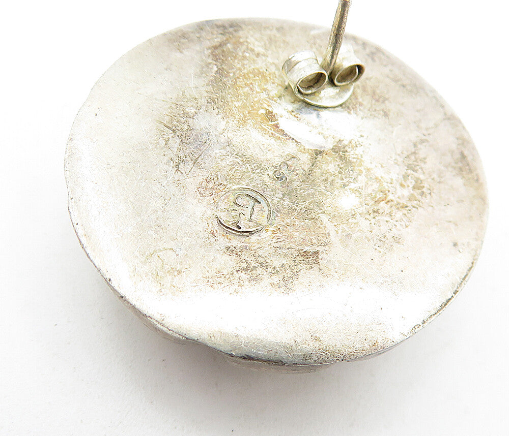 925 Sterling Silver Vintage Dark Tone Grid Etched Dome Drop Earrings EG2350