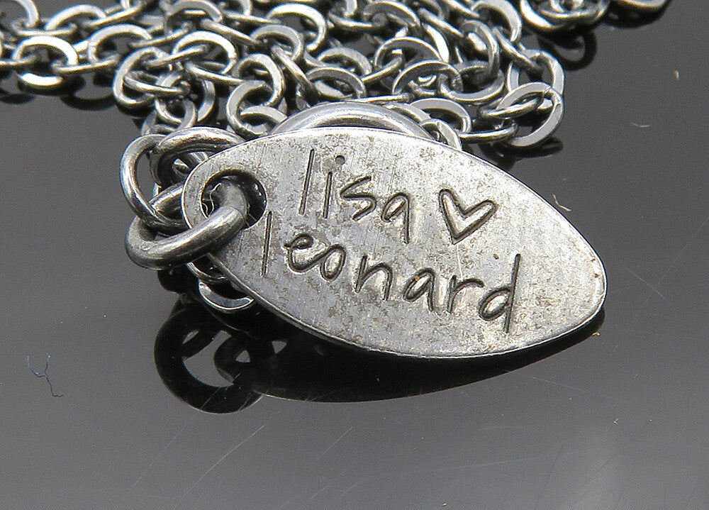 LISA LEONARD 925 Silver Vintage Dark Tone Love Heart Chain Necklace NE3370